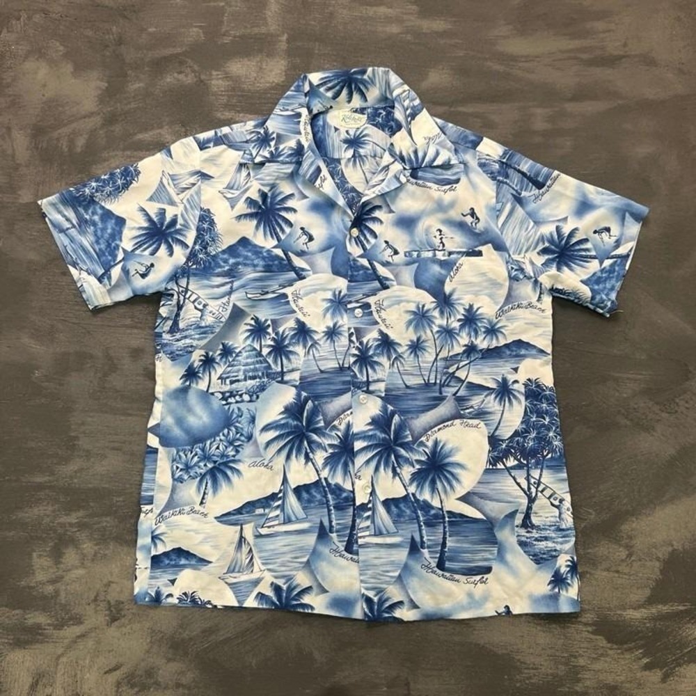 Vintage Kole Kole Hawaiian Shirt Mens XL Blue 1970s USA‎